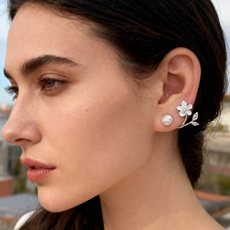 Elegant Flower & Pearl Stud Earrings