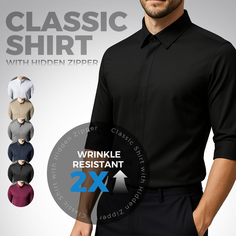 ✨👔2025 New Men's Classic Shirt with Hidden Zipper/ Easy to Put On and Take Off