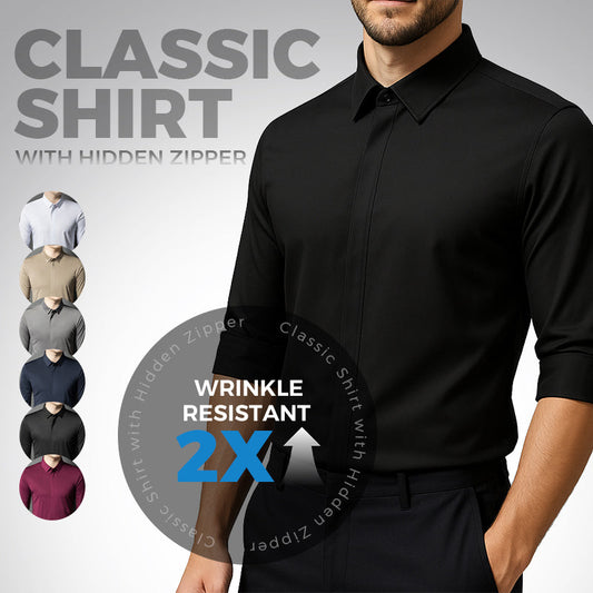 ✨👔2025 New Men's Classic Shirt with Hidden Zipper/ Easy to Put On and Take Off