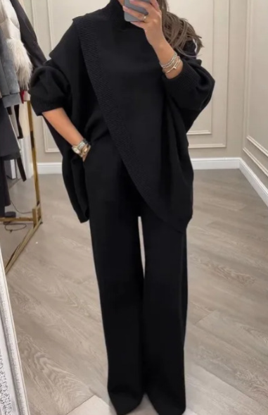 🔥 58% OFF! NEW! Women's 2-piece set – Asymmetrical sweater + wide-leg pants, relaxed fit and soft fabric, ultra comfortable 👚✨