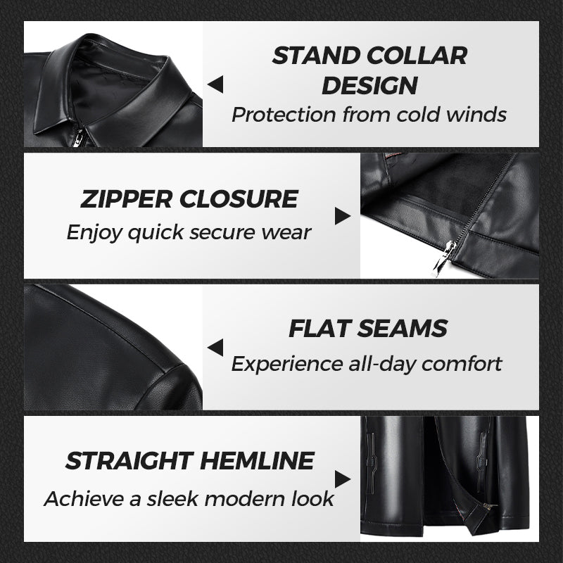 💥Men's Tough Vibe Leather Jacket – Slim Fit Design, Retro Hardware for Biker & Casual Looks