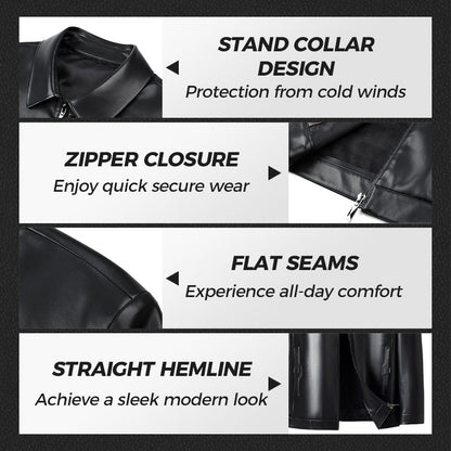 💥Men's Tough Vibe Leather Jacket – Slim Fit Design, Retro Hardware for Biker & Casual Looks