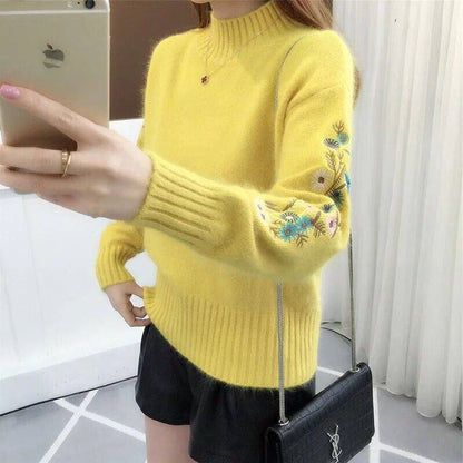 🔥Thick cashmere knit sweater with floral embroidery