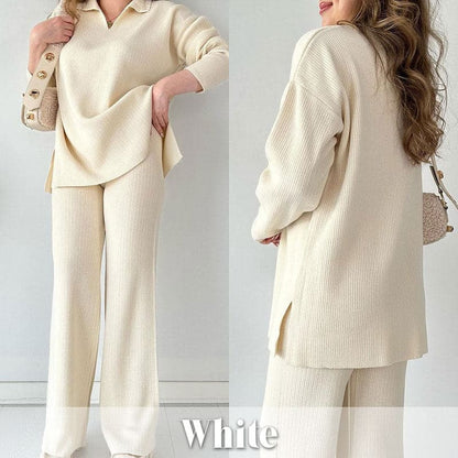 🔥Nieuw V-hals Casual Split Gebreide Tweedelige Set