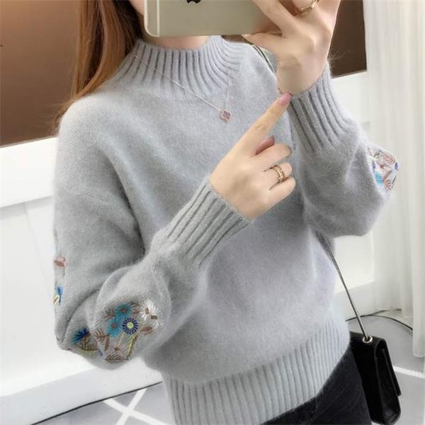🔥Thick cashmere knit sweater with floral embroidery