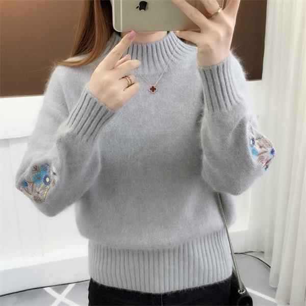 🔥Thick cashmere knit sweater with floral embroidery