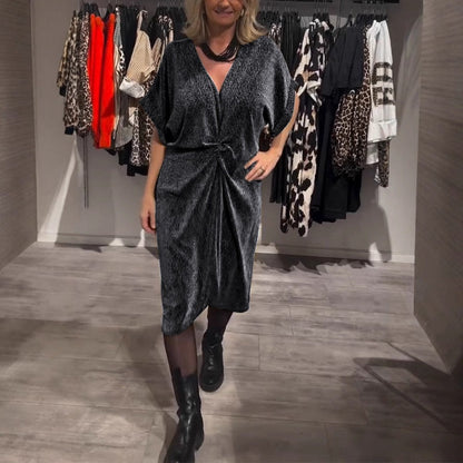 🔥✨Stijlvolle midi-jurk met V-hals en glitter voor dames