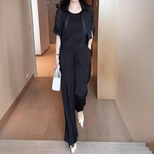 Dames 3-Delige Set: Overhemdjas, Gilet en Broek