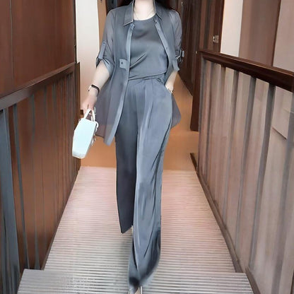 Dames 3-Delige Set: Overhemdjas, Gilet en Broek