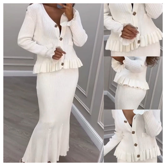 Gebreide taille-cinching top & zeemeermin bodycon rok set