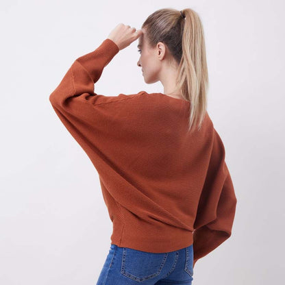 🔥Women's Boat Neck Dolman Sleeve Ribbed Knitted Sweaters🎁