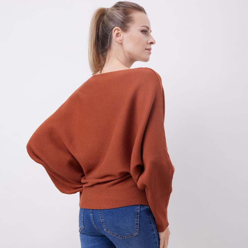 🔥Women's Boat Neck Dolman Sleeve Ribbed Knitted Sweaters🎁