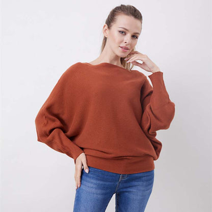 🔥Women's Boat Neck Dolman Sleeve Ribbed Knitted Sweaters🎁