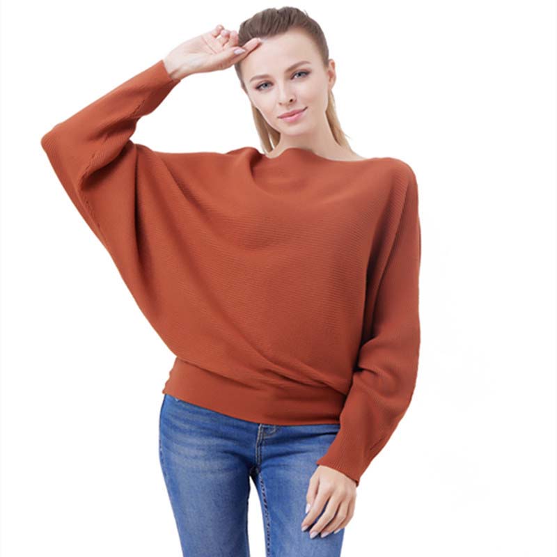 🔥Women's Boat Neck Dolman Sleeve Ribbed Knitted Sweaters🎁