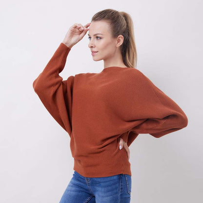 🔥Women's Boat Neck Dolman Sleeve Ribbed Knitted Sweaters🎁