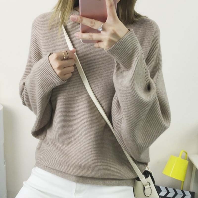 🔥Women's Boat Neck Dolman Sleeve Ribbed Knitted Sweaters🎁