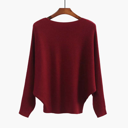 🔥Women's Boat Neck Dolman Sleeve Ribbed Knitted Sweaters🎁