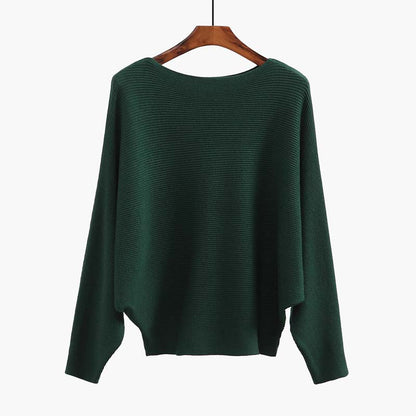 🔥Women's Boat Neck Dolman Sleeve Ribbed Knitted Sweaters🎁