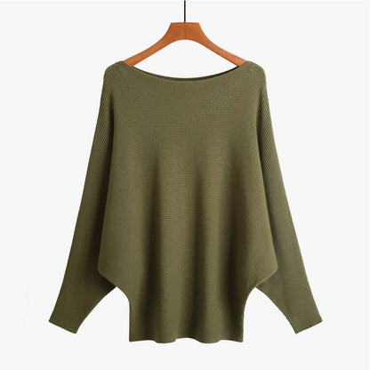 🔥Women's Boat Neck Dolman Sleeve Ribbed Knitted Sweaters🎁