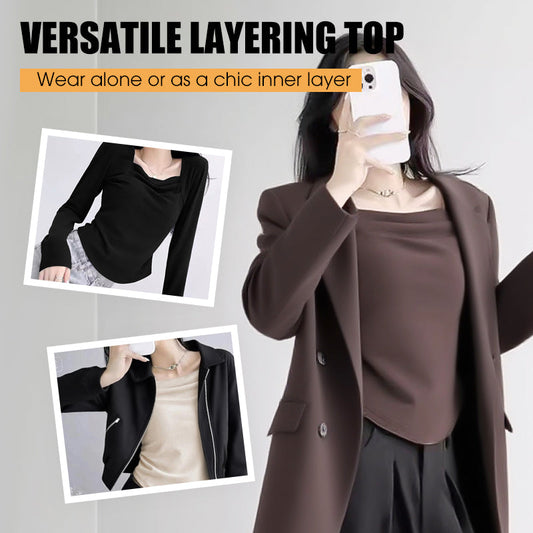 Geplooide basislaagtop met vierkante hals voor dames