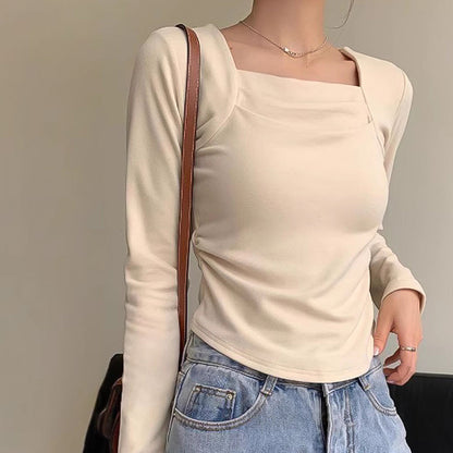 Geplooide basislaagtop met vierkante hals voor dames