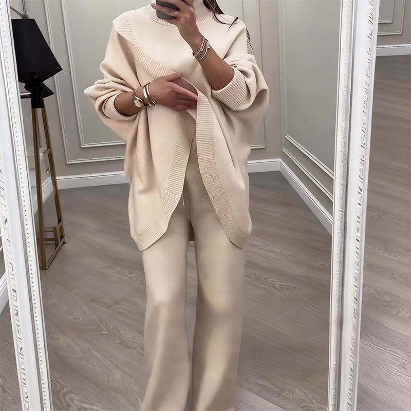 🔥 58% OFF! NEW! Women's 2-piece set – Asymmetrical sweater + wide-leg pants, relaxed fit and soft fabric, ultra comfortable 👚✨