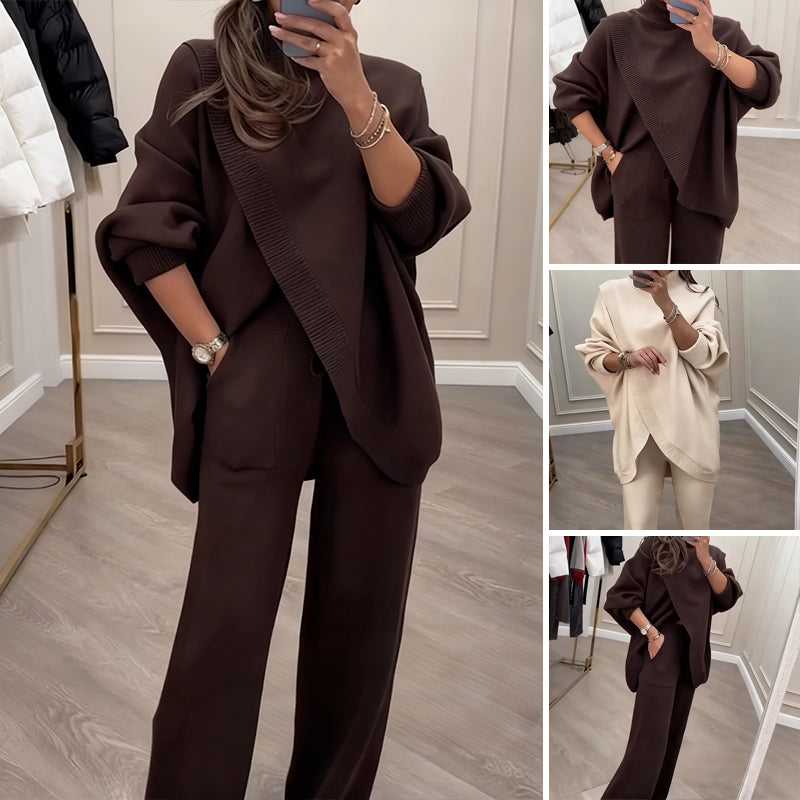 🔥 58% OFF! NEW! Women's 2-piece set – Asymmetrical sweater + wide-leg pants, relaxed fit and soft fabric, ultra comfortable 👚✨