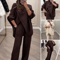🔥 58% OFF! NEW! Women's 2-piece set – Asymmetrical sweater + wide-leg pants, relaxed fit and soft fabric, ultra comfortable 👚✨