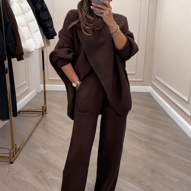 🔥 58% OFF! NEW! Women's 2-piece set – Asymmetrical sweater + wide-leg pants, relaxed fit and soft fabric, ultra comfortable 👚✨