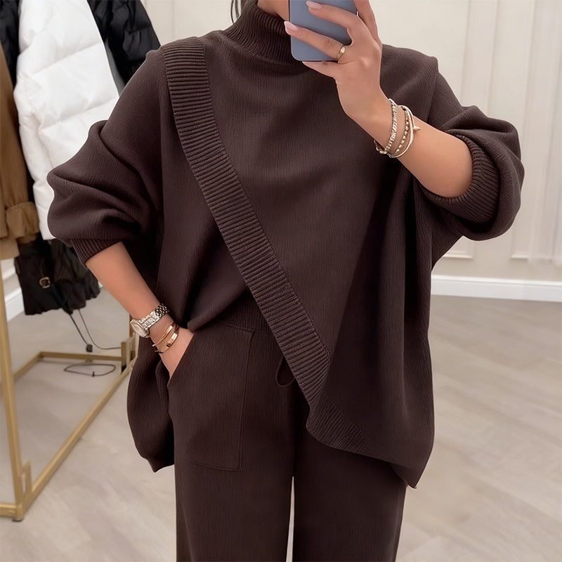 🔥 58% OFF! NEW! Women's 2-piece set – Asymmetrical sweater + wide-leg pants, relaxed fit and soft fabric, ultra comfortable 👚✨