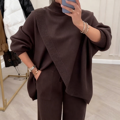 🔥 58% OFF! NEW! Women's 2-piece set – Asymmetrical sweater + wide-leg pants, relaxed fit and soft fabric, ultra comfortable 👚✨