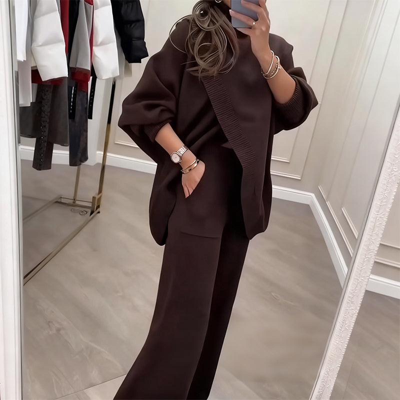 🔥 58% OFF! NEW! Women's 2-piece set – Asymmetrical sweater + wide-leg pants, relaxed fit and soft fabric, ultra comfortable 👚✨