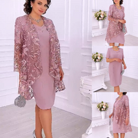Women's Elegant Embroidered Dress & Lace Overlay 2-Piece Set