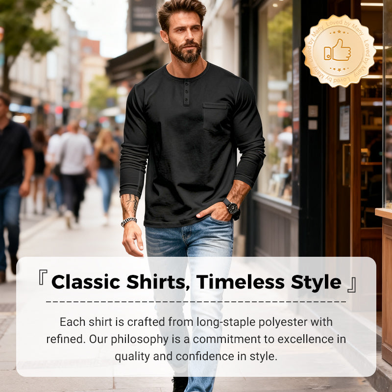 Gentlemanly and elegant Men’s Slim Fit Henley Long Sleeve T-Shirt