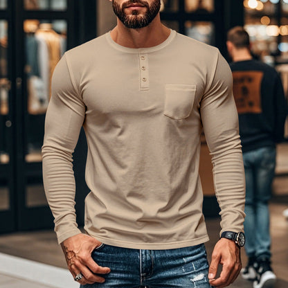 Gentlemanly and elegant Men’s Slim Fit Henley Long Sleeve T-Shirt