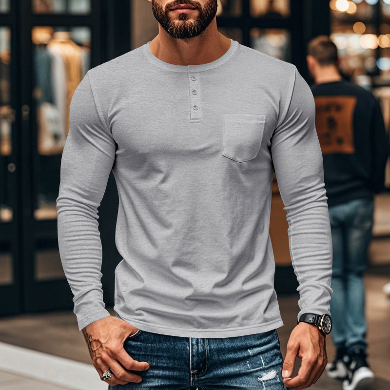 Gentlemanly and elegant Men’s Slim Fit Henley Long Sleeve T-Shirt