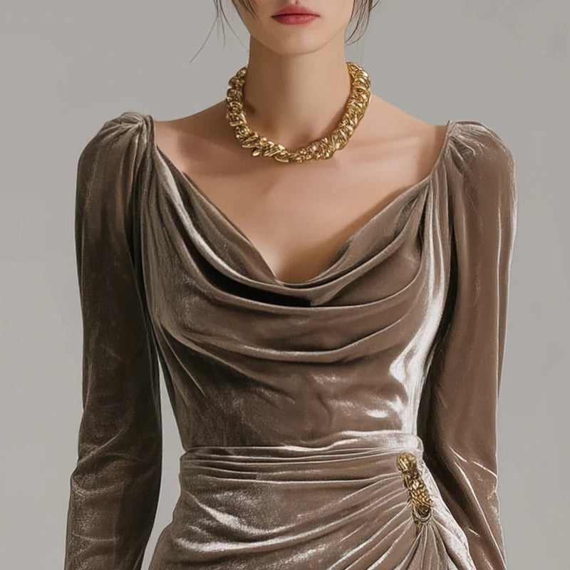 🎄Christmas Sale 50% OFF✨Long Sleeve Cowl Neck Bodycon Dress with Thigh Slit