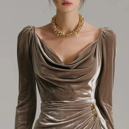 🎄Christmas Sale 50% OFF✨Long Sleeve Cowl Neck Bodycon Dress with Thigh Slit