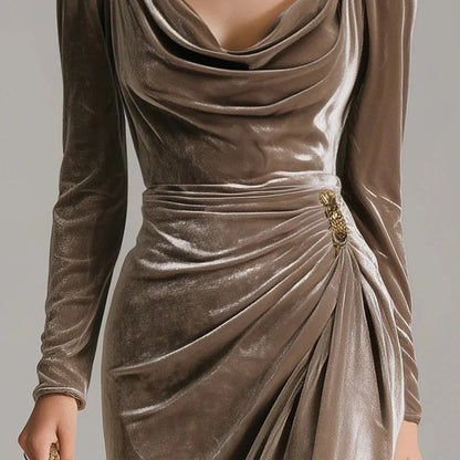 🎄Christmas Sale 50% OFF✨Long Sleeve Cowl Neck Bodycon Dress with Thigh Slit