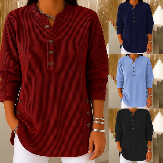 Women's Button-Up Corduroy Henley Tops