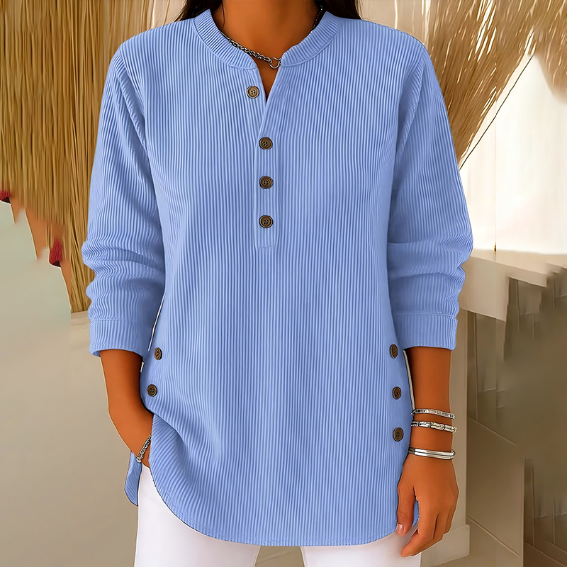 Women's Button-Up Corduroy Henley Tops