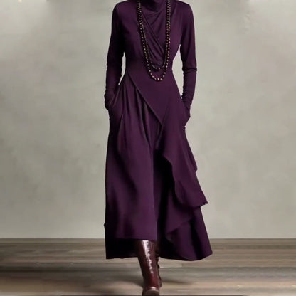 Women's Elegant High-Neck Asymmetrical Draped Maxi Dress