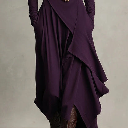 Women's Elegant High-Neck Asymmetrical Draped Maxi Dress