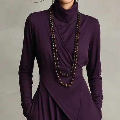 Women's Elegant High-Neck Asymmetrical Draped Maxi Dress