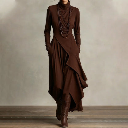 Women's Elegant High-Neck Asymmetrical Draped Maxi Dress