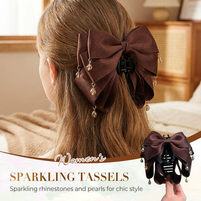 Elegant Bow Hair Claw With Sparkling Tassels