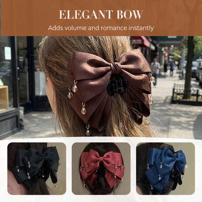 Elegant Bow Hair Claw With Sparkling Tassels
