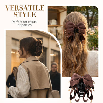 Elegant Bow Hair Claw With Sparkling Tassels