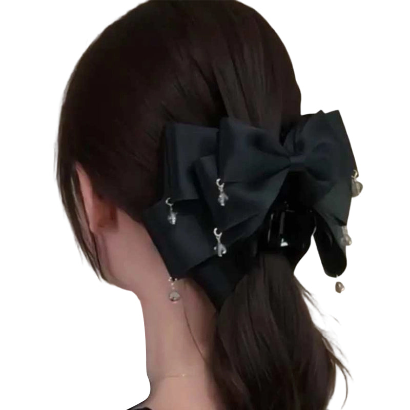 Elegant Bow Hair Claw With Sparkling Tassels