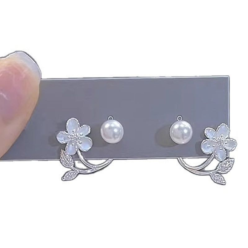 Elegant Flower & Pearl Stud Earrings